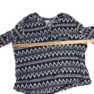 Kim Rogers Woman Plus Size 3X Black White Geometric Print Long Sleeve Tunic Top